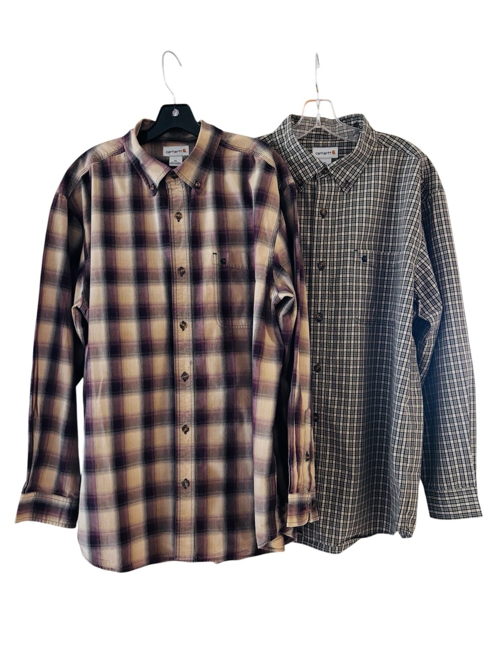 Lot Of 2 XL Carhartt Button Down Rugged Work Shirts Plaid EUC
